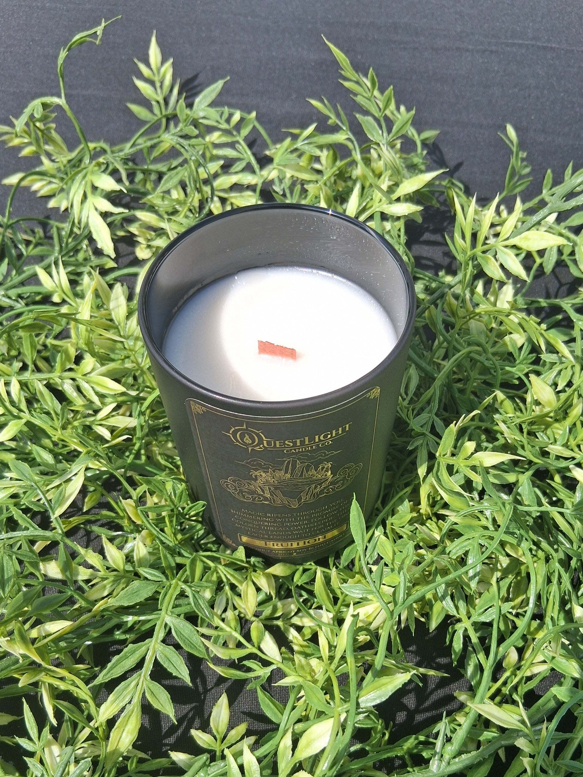Evergreen forest scented candle with wooden wick by Questlight Candle Co.